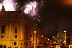 Fireworks celebrating the 500 anniversary of the Swiss Guards over St. Peters Basilica